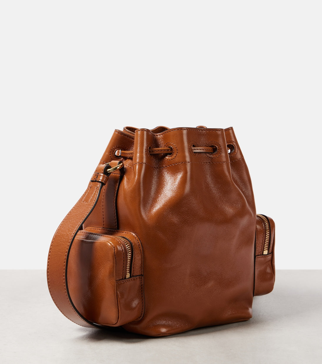 Camera leather bucket bag