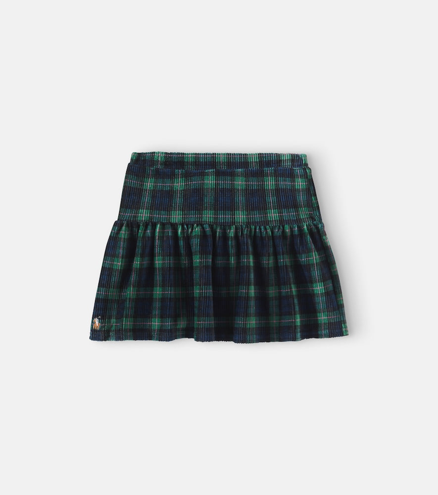 Plaid cotton-blend corduroy skirt