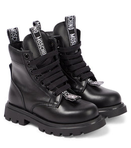 Logo leather combat boots