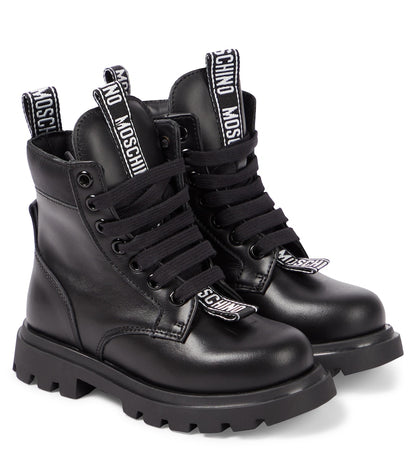 Logo leather combat boots