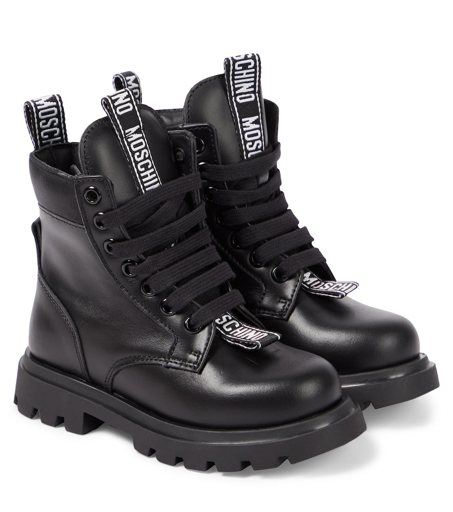 Logo leather combat boots