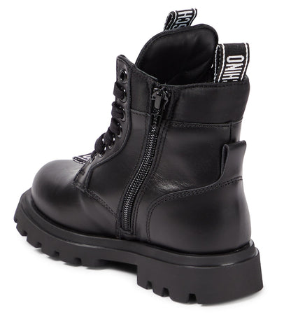 Logo leather combat boots