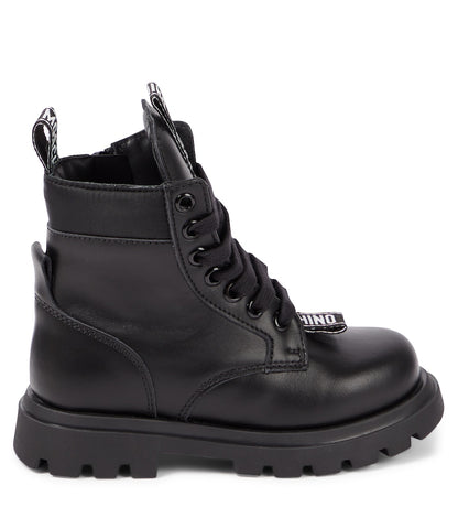 Logo leather combat boots