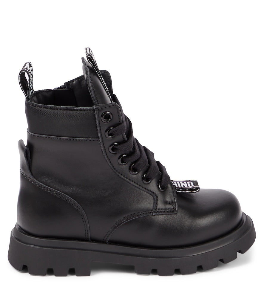 Logo leather combat boots