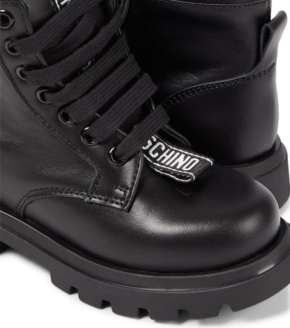 Logo leather combat boots