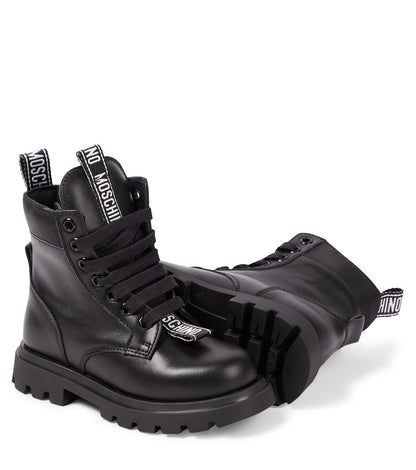 Logo leather combat boots