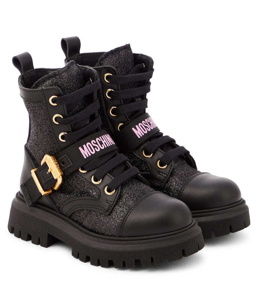 Logo leather-trimmed combat boots