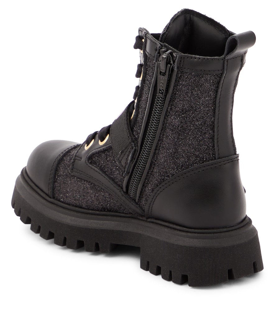 Logo leather-trimmed combat boots