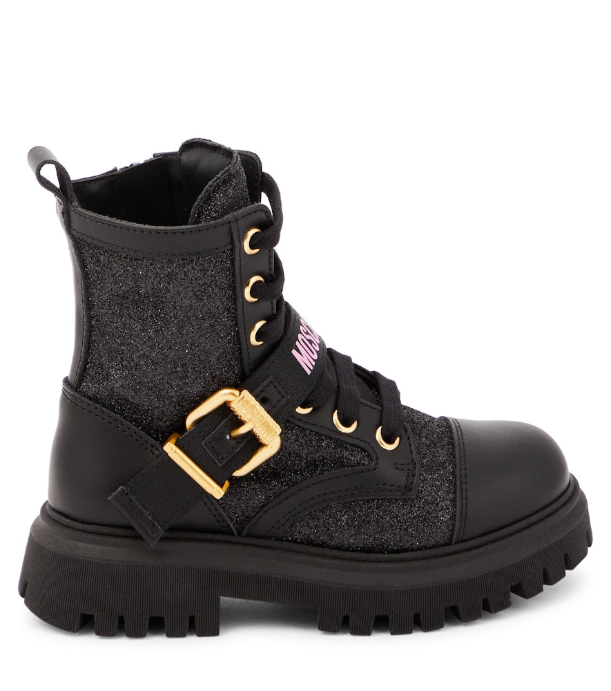 Logo leather-trimmed combat boots