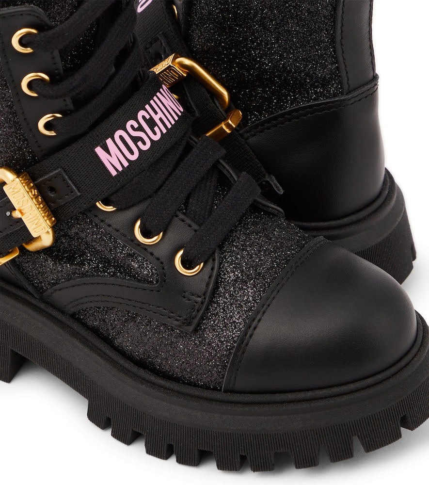 Logo leather-trimmed combat boots