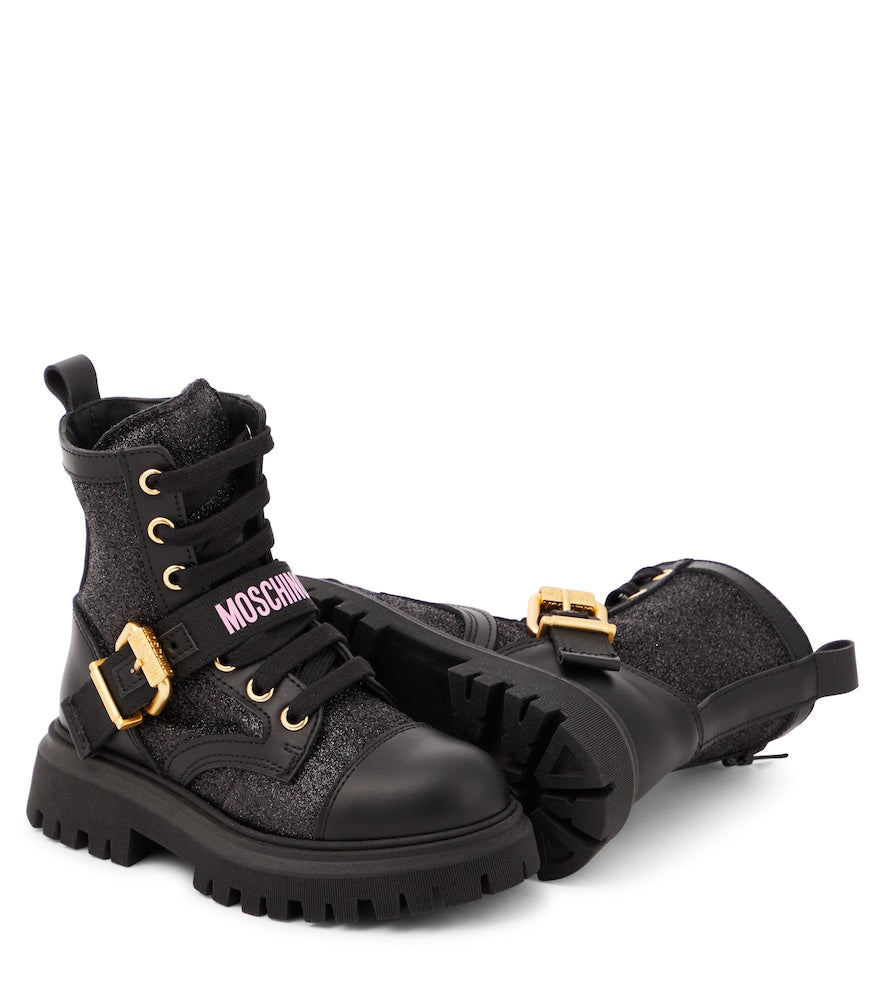 Logo leather-trimmed combat boots