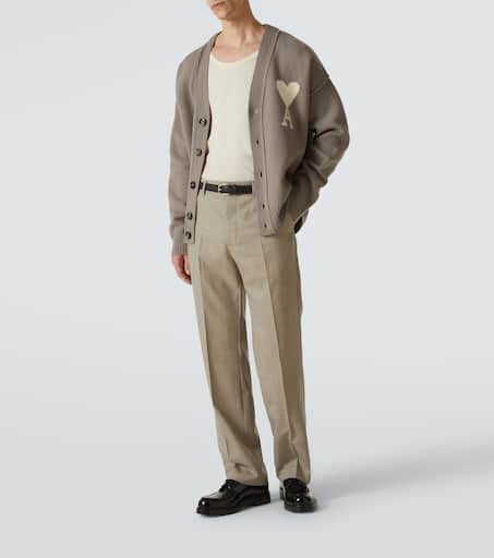 Virgin wool canvas straight pants