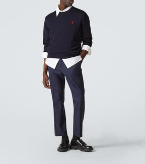 Virgin wool canvas straight pants