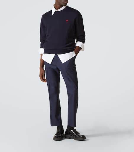 Virgin wool canvas straight pants