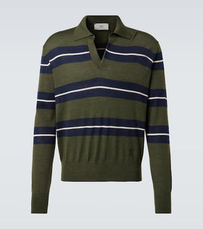 Striped wool and silk polo sweater