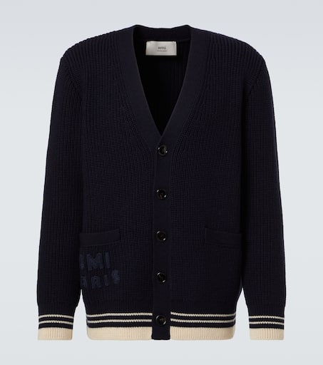 Logo ribbed-knit virgin wool cardigan