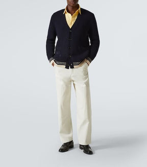 Logo ribbed-knit virgin wool cardigan