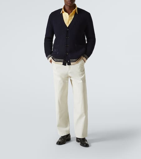 Logo ribbed-knit virgin wool cardigan