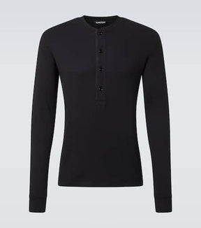 Cotton-blend jersey Henley shirt