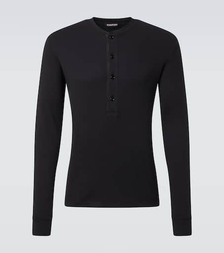 Cotton-blend jersey Henley shirt