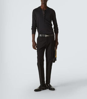 Cotton-blend jersey Henley shirt