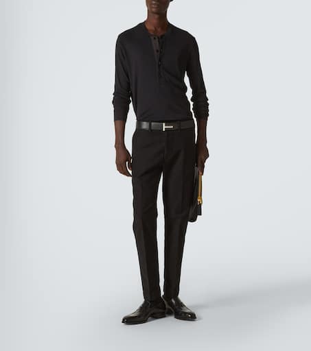 Cotton-blend jersey Henley shirt