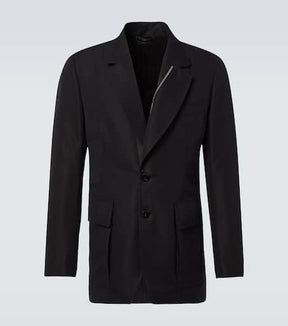 Leather-trimmed cotton-blend jacket