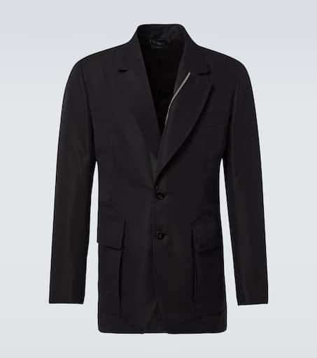 Leather-trimmed cotton-blend jacket