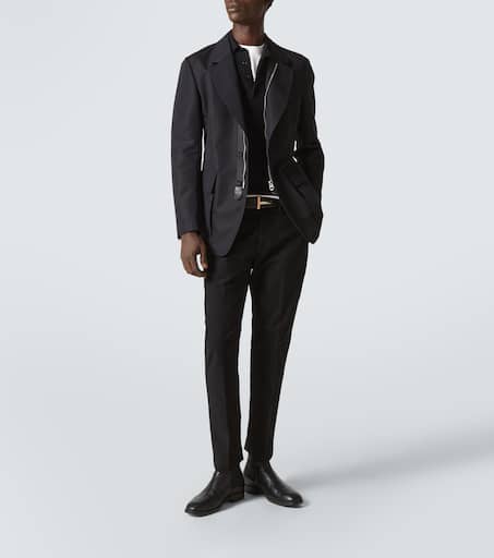 Leather-trimmed cotton-blend jacket