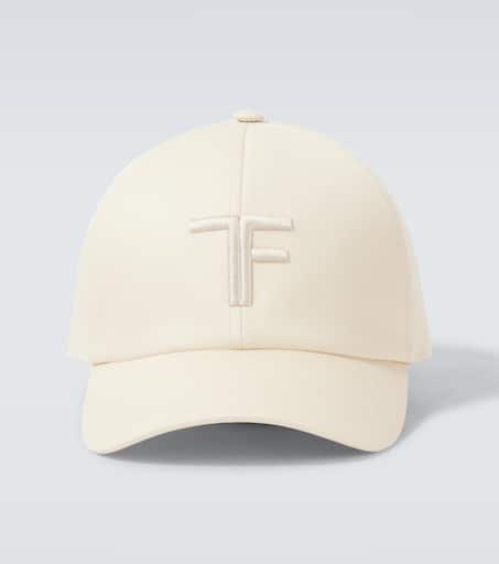TF leather-trimmed cotton canvas cap