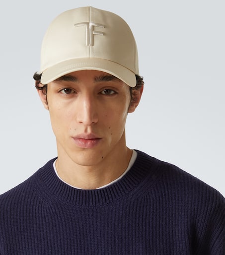 TF leather-trimmed cotton canvas cap