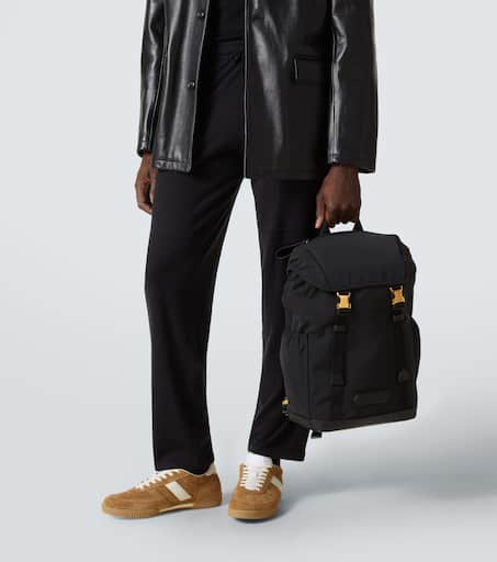 Leather-trimmed backpack