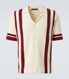 Striped cotton-blend terry bowling shirt