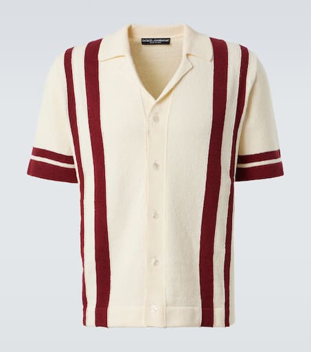 Striped cotton-blend terry bowling shirt