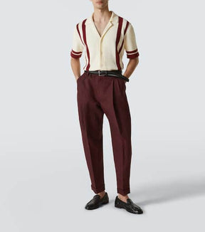 Striped cotton-blend terry bowling shirt