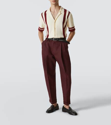 Striped cotton-blend terry bowling shirt