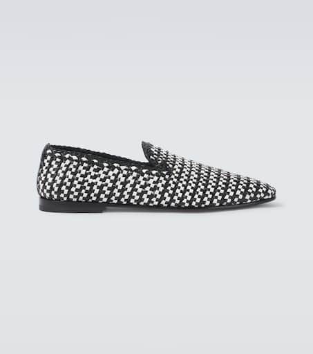 Woven leather slip-on shoes