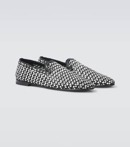 Woven leather slip-on shoes