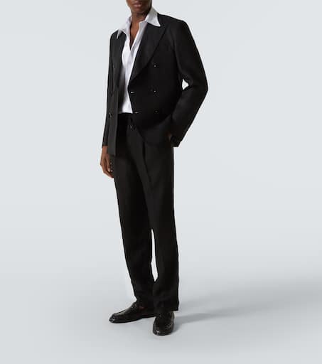 Double-breasted linen suit jacket