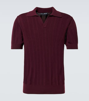 Ribbed-knit cotton polo shirt