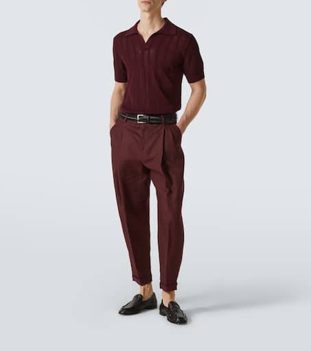Ribbed-knit cotton polo shirt