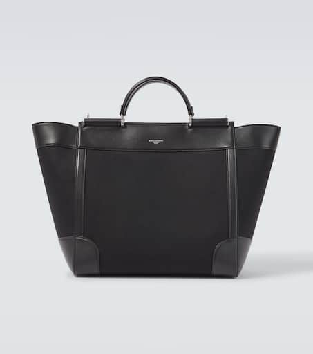 Leather-trimmed tote bag