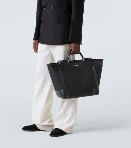 Leather-trimmed tote bag