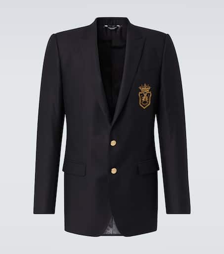 Patch-appliqué wool and silk blazer