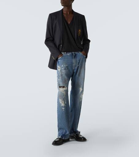 Patch-appliqué wool and silk blazer