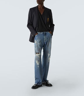 Patch-appliqué wool and silk blazer