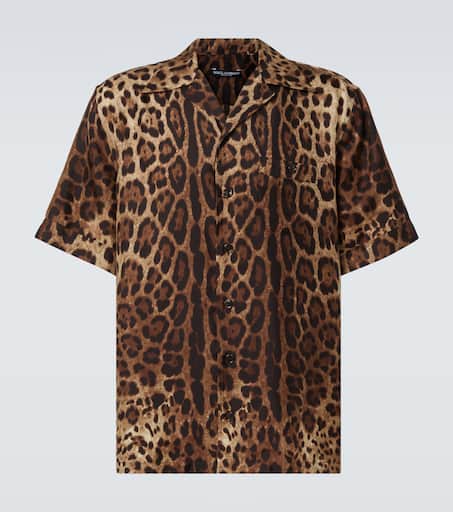 Leopard-print silk bowling shirt