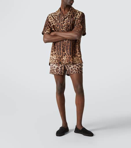 Leopard-print silk bowling shirt