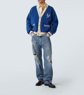 Embroidered virgin wool cardigan