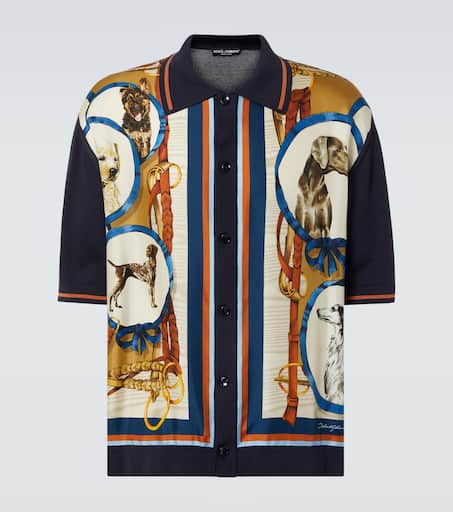 Printed silk and cotton bowling shirt